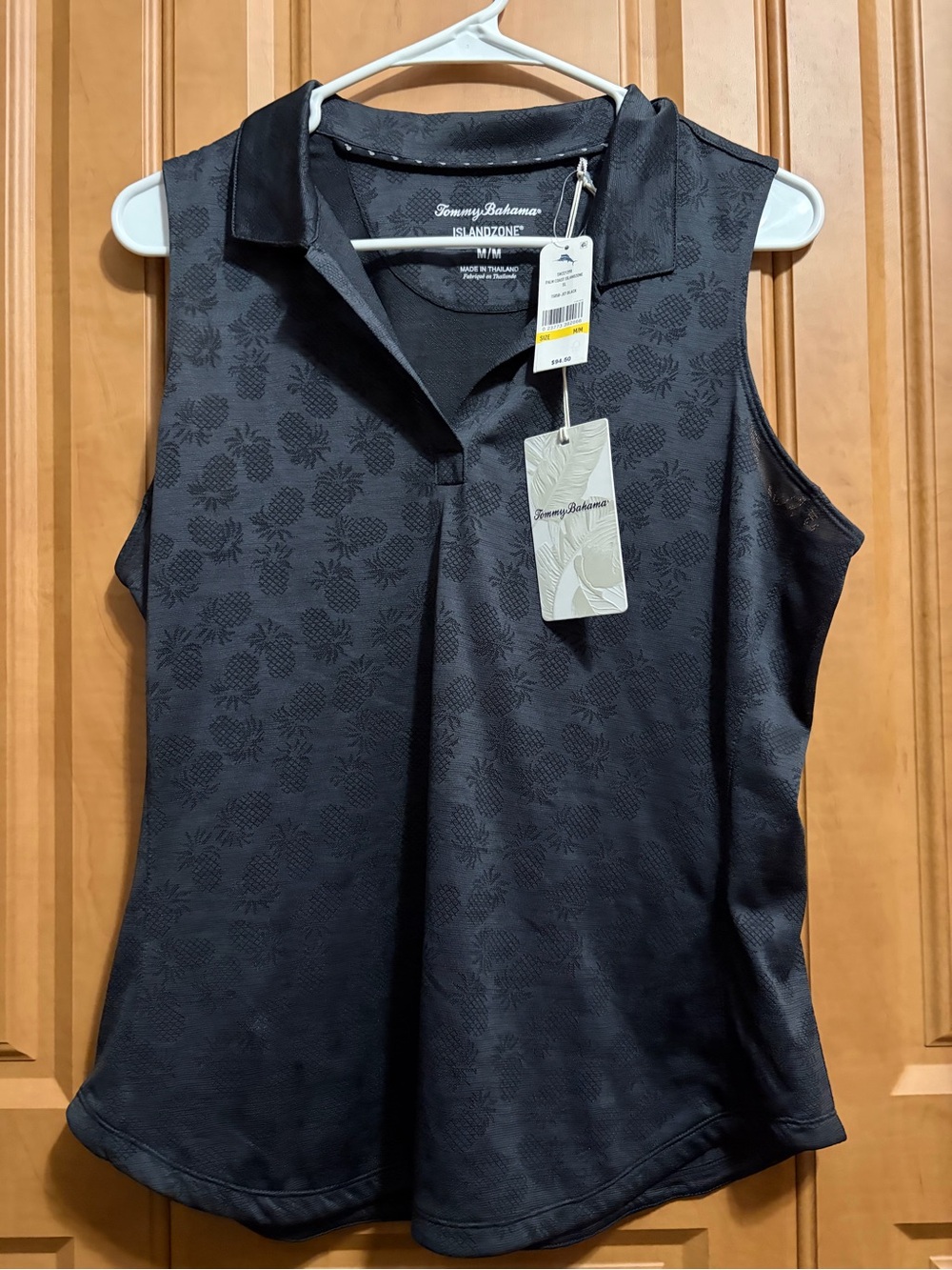 Tommy Bahama Black Sleeveless Polo Tank with Subtle Pineapple Jacquard